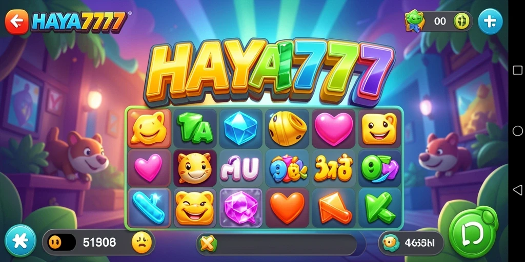 Screenshot gameplay HAYA777 menampilkan momen mencocokkan benda-benda Match-3.