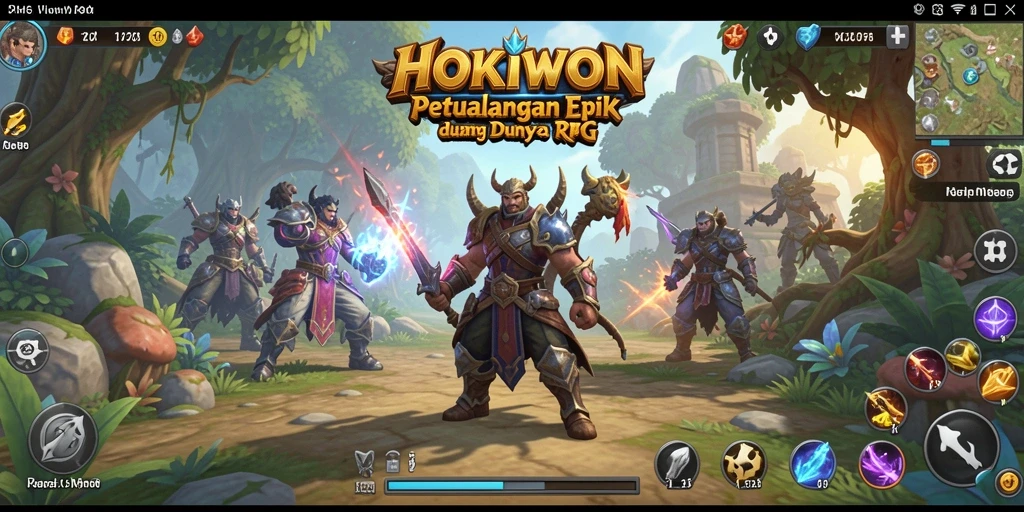 Screenshot HOKIWON menunjukkan aksi pertempuran RPG yang seru.