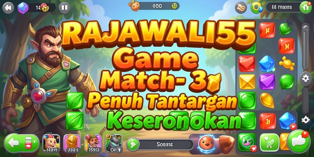 Tampilan gameplay seru RAJAWALI55 yang penuh warna dan tantangan Match-3.