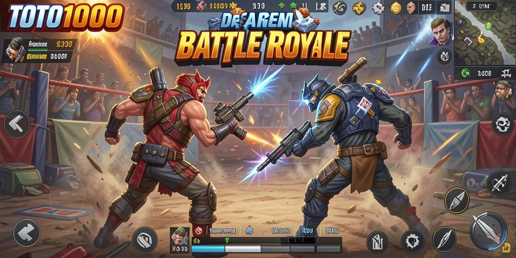 Screenshot TOTO1000 menampilkan intensnya pertempuran Battle Royale.